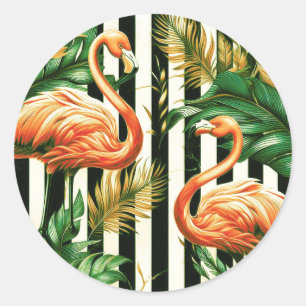 Retro-Vintage-Streifen Flamingo Runder Aufkleber