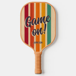 Retro Vintage Stripes Custom Name Fun Game on! Pickleball Schläger