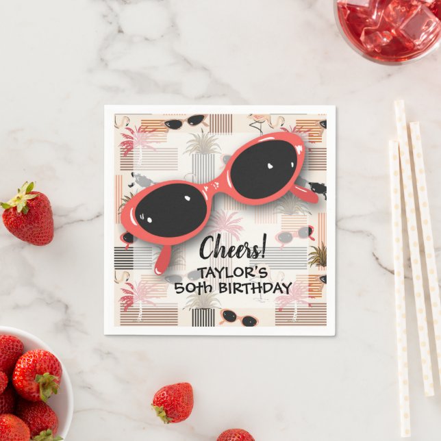 Retro Vintage Sunglasses Flamingos Palms Serviette (Beispiel)