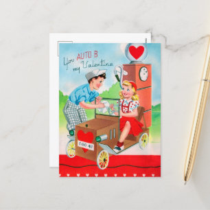 retro Vintage Tankstelle Valentinstag Feiertagspostkarte