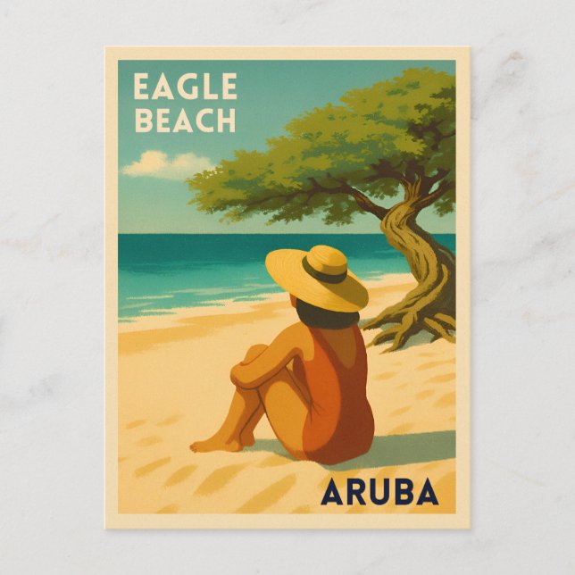 Retro Vintage Travel Aruba Eagle Beach Landschaftl Postkarte (Vorderseite)