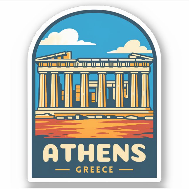 Retro Vintage Travel Athens Griechenland Parthenon Aufkleber (Vorderseite)