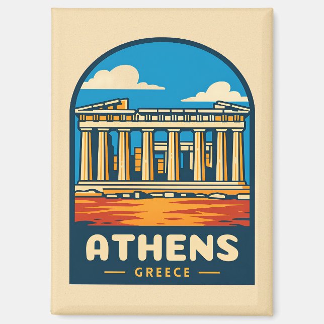 Retro Vintage Travel Athens Griechenland Parthenon Magnet (Vorderseite)