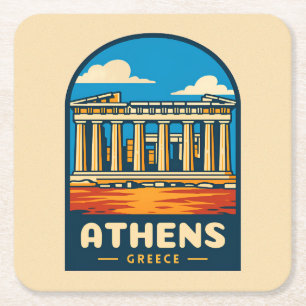 Retro Vintage Travel Athens Griechenland Parthenon Rechteckiger Pappuntersetzer