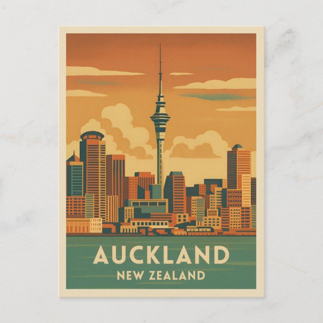 Retro Vintage Travel Auckland Neuseeland Stadt Postkarte (Vorderseite)