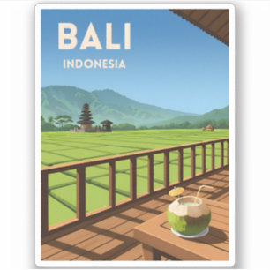Retro Vintage Travel Bali Indonesien Landschaft Aufkleber