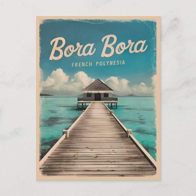 Retro Vintage Travel Bora Bora Postkarte (Vorderseite)