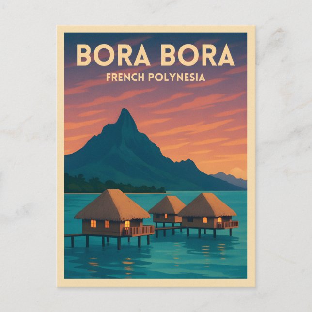 Retro Vintage Travel Bora Bora Postkarte (Vorderseite)