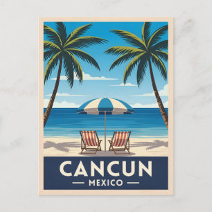 Retro Vintage Travel Cancun Mexico Beach Landschaf Postkarte