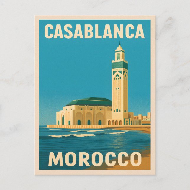 Retro Vintage Travel Casablanca Postkarte (Vorderseite)