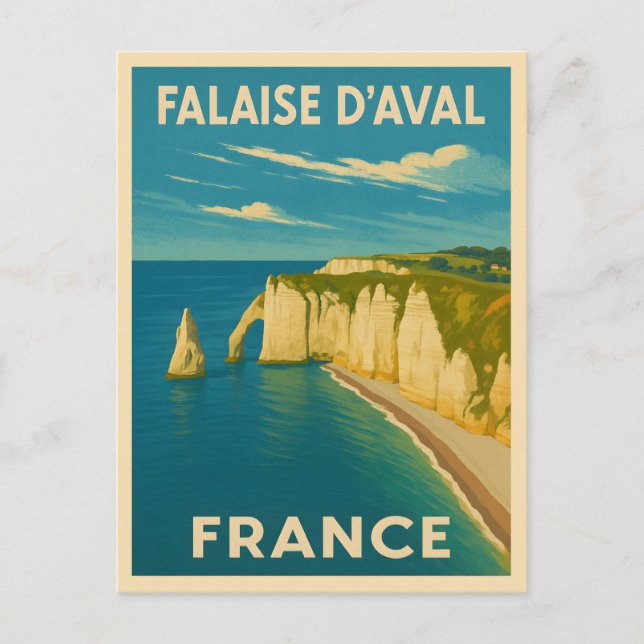Retro Vintage Travel Cliffs of Etretat Frankreich Postkarte (Vorderseite)