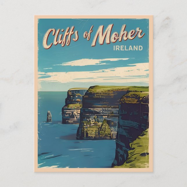 Retro Vintage Travel Cliffs of Moher Irland Postkarte (Vorderseite)