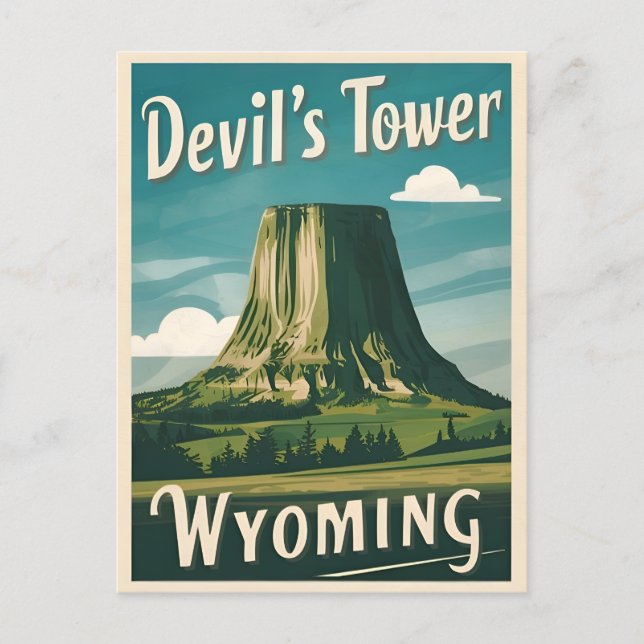 Retro Vintage Travel Devil's Tower Wyoming Postkarte (Vorderseite)