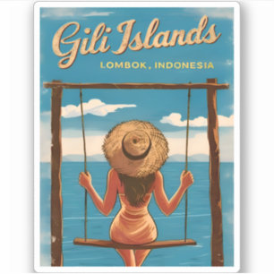 Retro Vintage Travel Gili Islands Lombok Indonesie Aufkleber