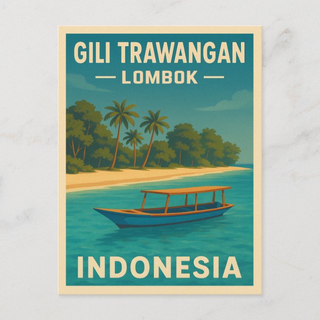 Retro Vintage Travel Gili Trawangan Indonesien Postkarte (Vorderseite)