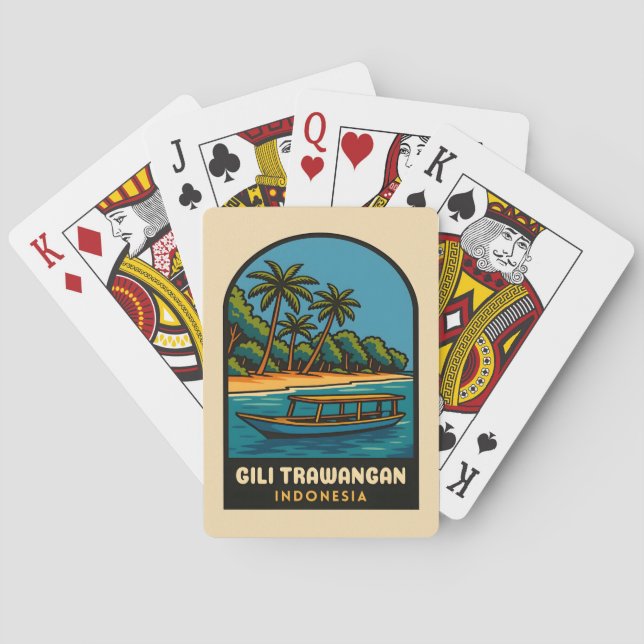 Retro Vintage Travel Gili Trawangan Indonesien Spielkarten (Rückseite)