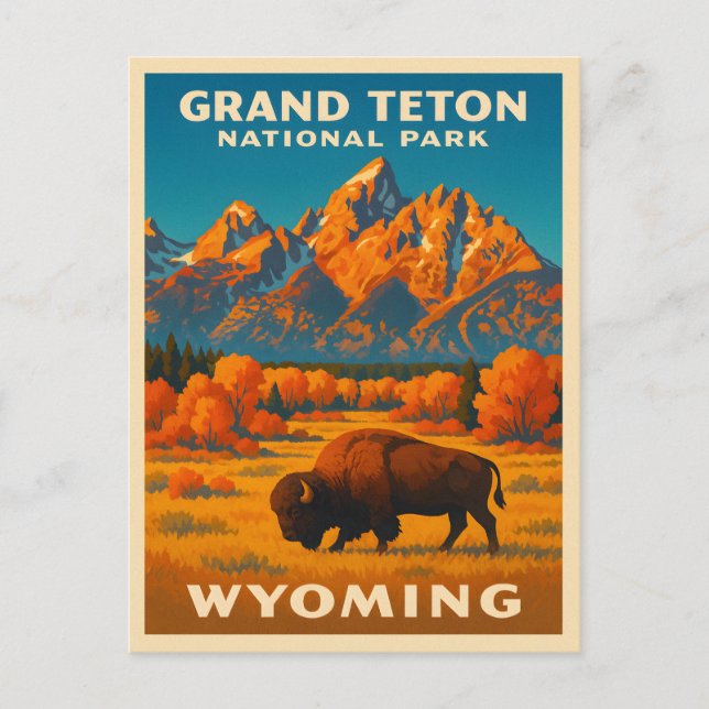 Retro Vintage Travel Grand Teton Nationalpark Postkarte (Vorderseite)