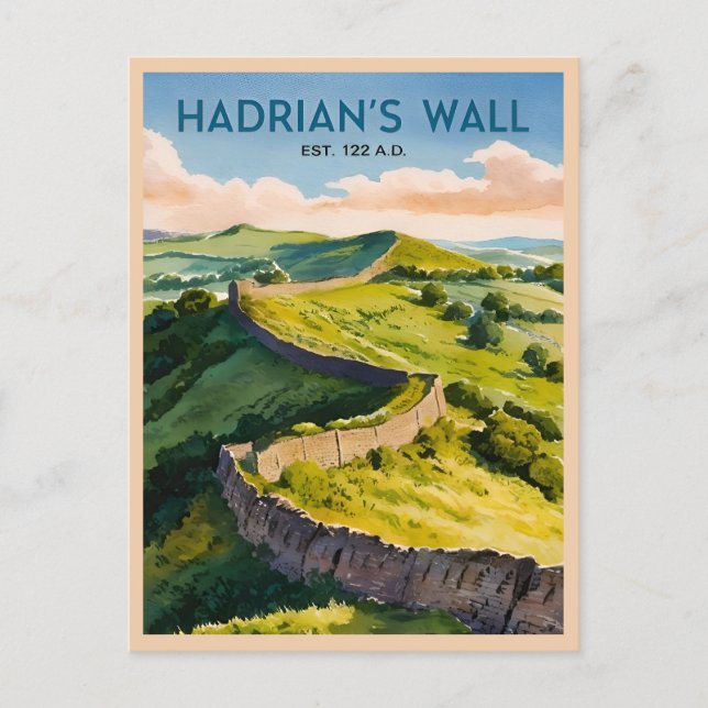 Retro Vintage Travel Hadrian's Wall England Postkarte (Vorderseite)