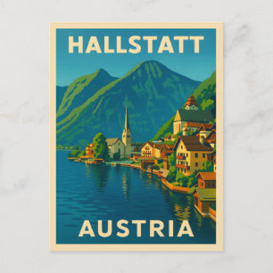 Retro Vintage Travel Hallstatt Österreich Landscha Postkarte