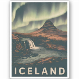 Retro Vintage Travel Island Northern Lights Aufkleber