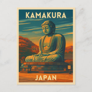 Retro Vintage Travel Kamakura Japan Buddha Postkarte