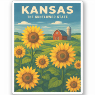 Retro Vintage Travel Kansas Sonnenblumen Landschaf Aufkleber