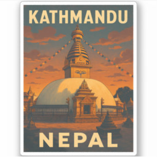 Retro Vintage Travel Kathmandu Nepal Tempel Landsc Aufkleber
