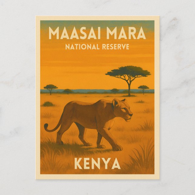 Retro Vintage Travel Kenya Africa Nature Wildlife Postkarte (Vorderseite)