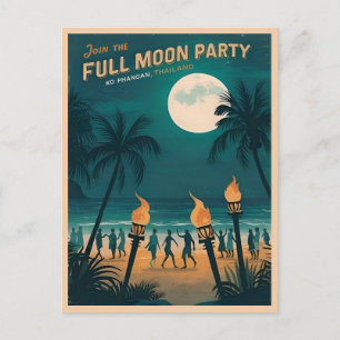 Retro Vintage Travel Koh Phangan Full Moon Party Postkarte