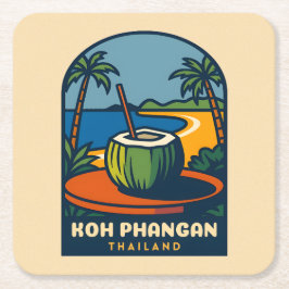 Retro Vintage Travel Koh Phangan Island Thailand Rechteckiger Pappuntersetzer
