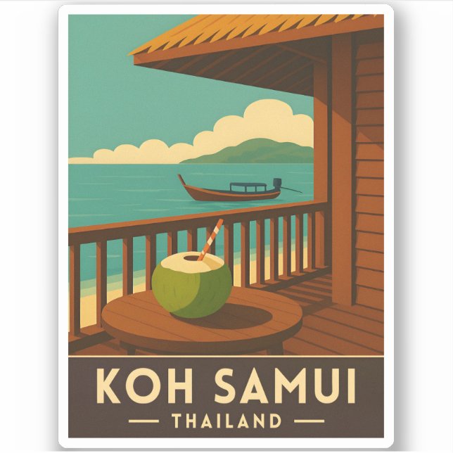 Retro Vintage Travel Koh Samui Insel Thailand Aufkleber (Vorderseite)