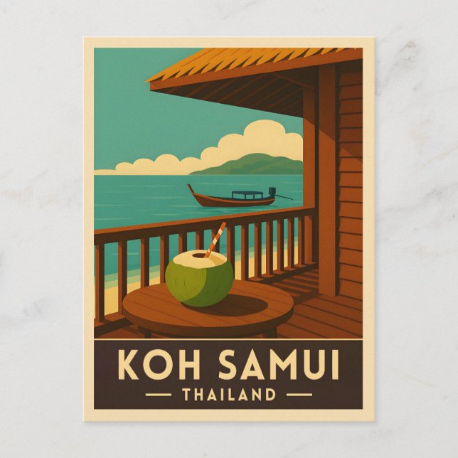Retro Vintage Travel Koh Samui Insel Thailand Postkarte (Vorderseite)