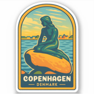 Retro Vintage Travel Kopenhagen Dänemark Mermaid Aufkleber