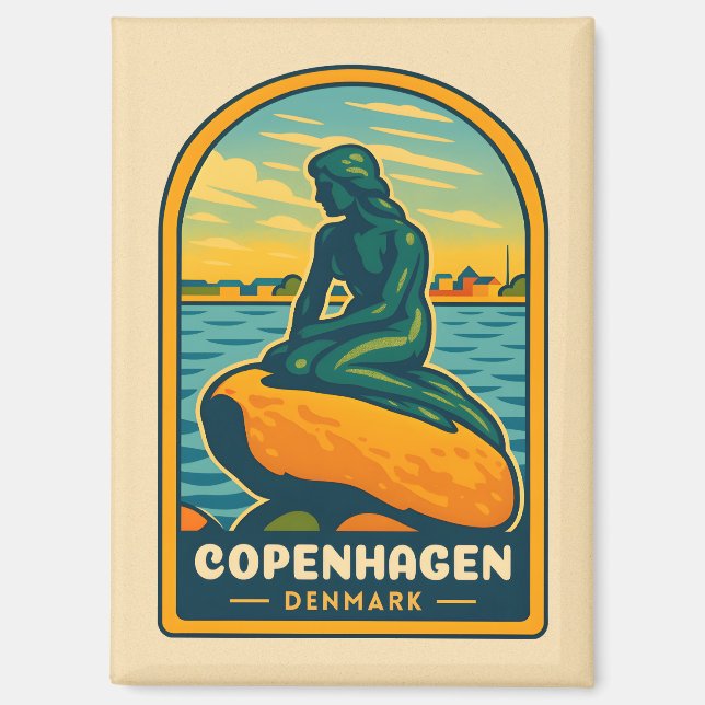 Retro Vintage Travel Kopenhagen Dänemark Mermaid Magnet (Vorderseite)