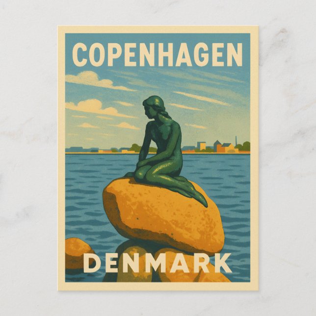 Retro Vintage Travel Kopenhagen Dänemark Mermaid Postkarte (Vorderseite)