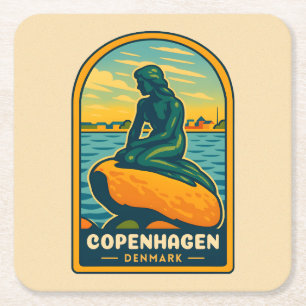 Retro Vintage Travel Kopenhagen Dänemark Mermaid Rechteckiger Pappuntersetzer