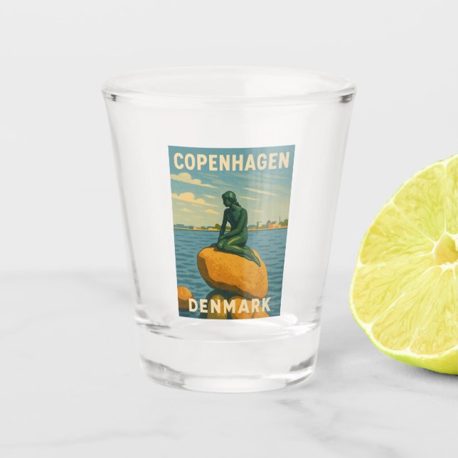 Retro Vintage Travel Kopenhagen Dänemark Mermaid Schnapsglas (Vorderseite)