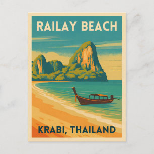Retro Vintage Travel Krabi Thailand Railay Beach Postkarte