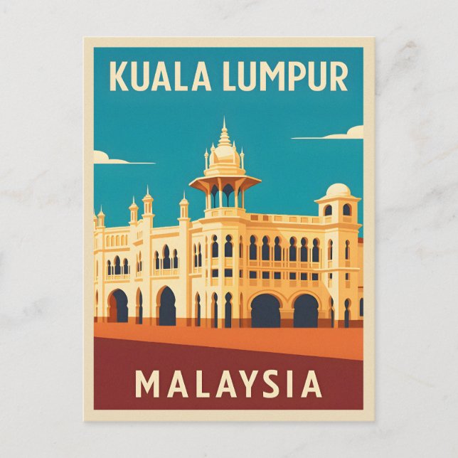 Retro Vintage Travel Kuala Lumpur Malaysia Postkarte (Vorderseite)