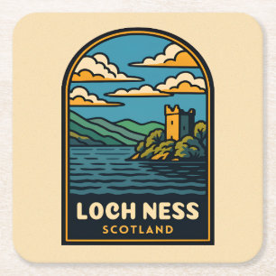 Retro Vintage Travel Loch Ness Scotland Castle Rechteckiger Pappuntersetzer