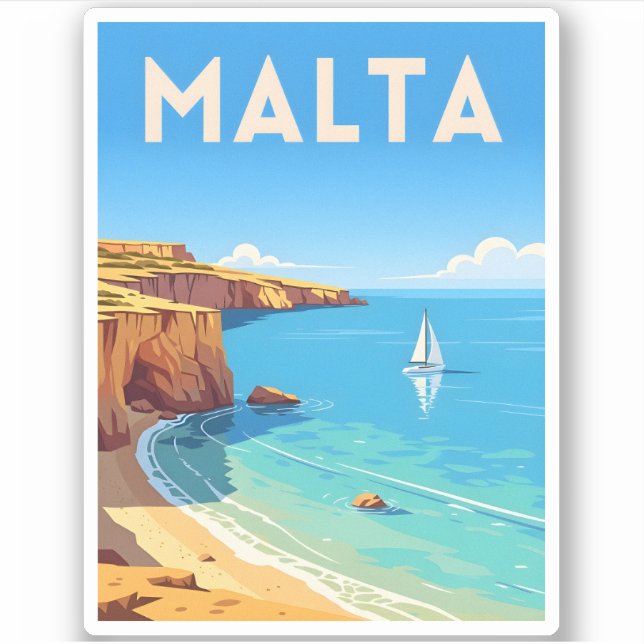 Retro Vintage Travel Malta Seaside Landschaft Aufkleber (Vorderseite)