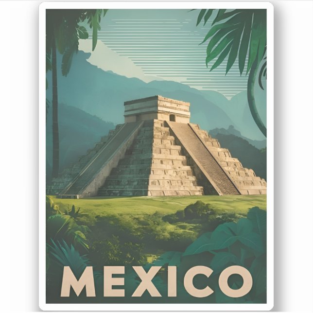 Retro Vintage Travel Mexico Aztec Pyramide Aufkleber (Vorderseite)