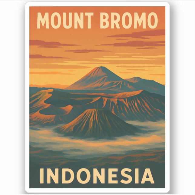 Retro Vintage Travel Mount Bromo Indonesia Vulkan Aufkleber (Vorderseite)