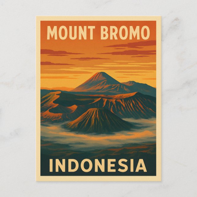 Retro Vintage Travel Mount Bromo Indonesia Vulkan Postkarte (Vorderseite)