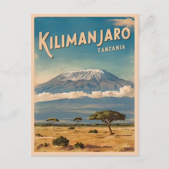 Retro Vintage Travel Mount Kilimanjaro Afrika Postkarte (Vorderseite)