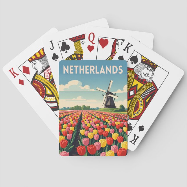 Retro Vintage Travel Netherlands Tulips Landscape Spielkarten (Rückseite)