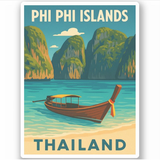 Retro Vintage Travel Phi Phi Inseln Thailand Aufkleber (Vorderseite)