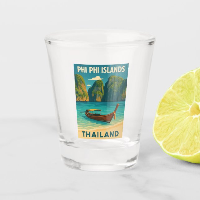 Retro Vintage Travel Phi Phi Inseln Thailand Schnapsglas (Vorderseite)