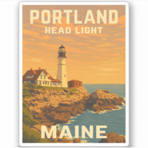 Retro Vintage Travel Portland Maine Lighthouse Aufkleber