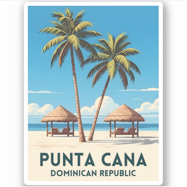 Retro Vintage Travel Punta Cana Dominikanische Rep Aufkleber (Vorderseite)
